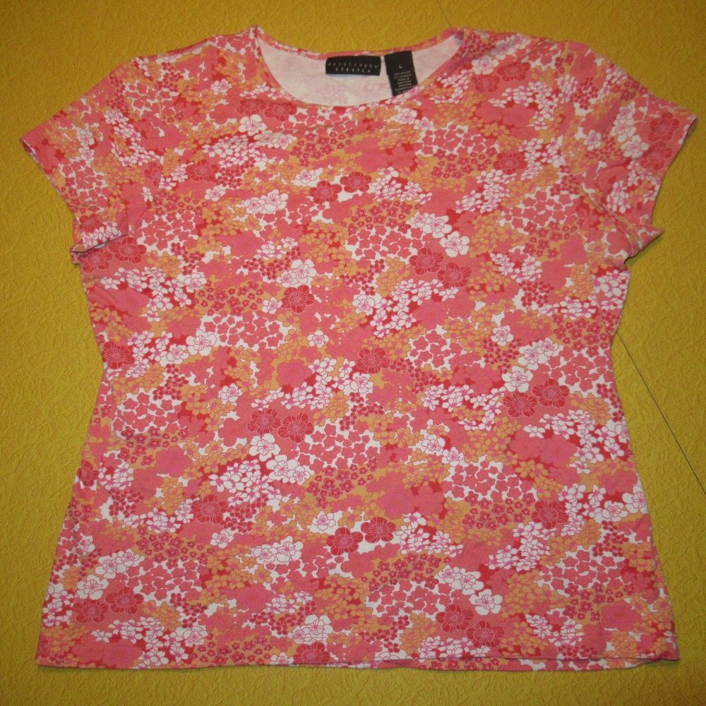 Apostrophe Stretch Floral Top Tee Size L